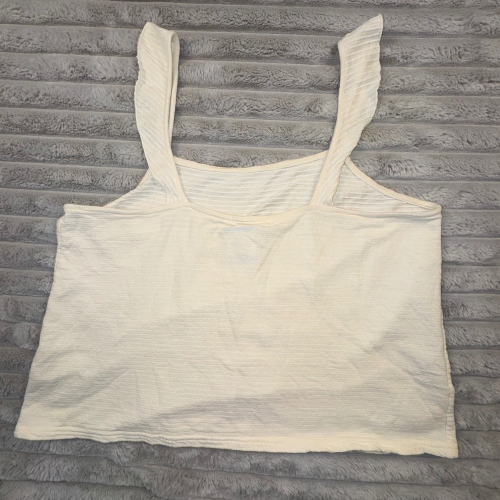 Marine Layer Womens XL Ribbed Ruffle Strap Tank Top Cream Square Neck Cropped - Picture 7 of 10